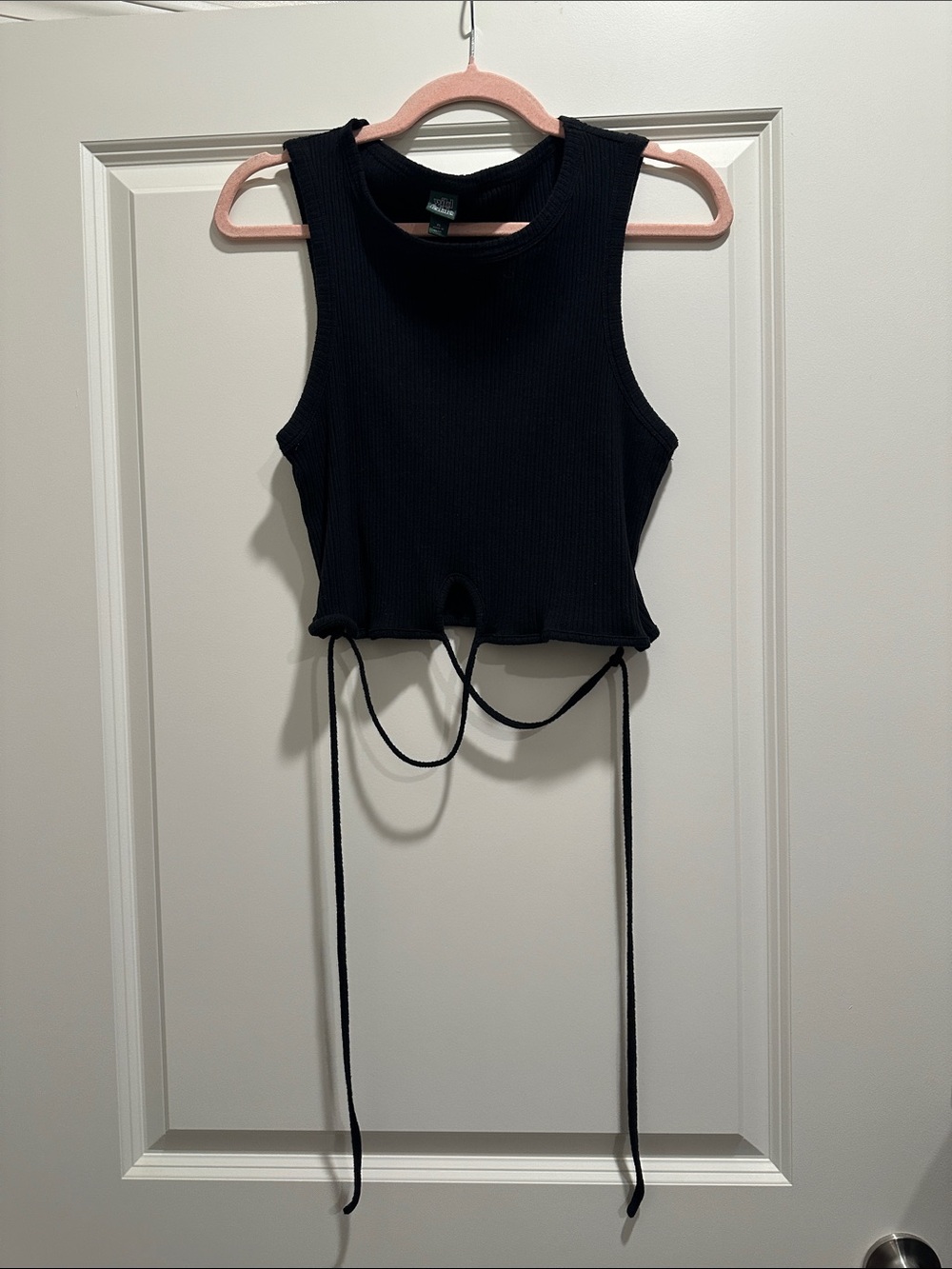 wild fable Black Ribbed Tie-Front Crop Top
